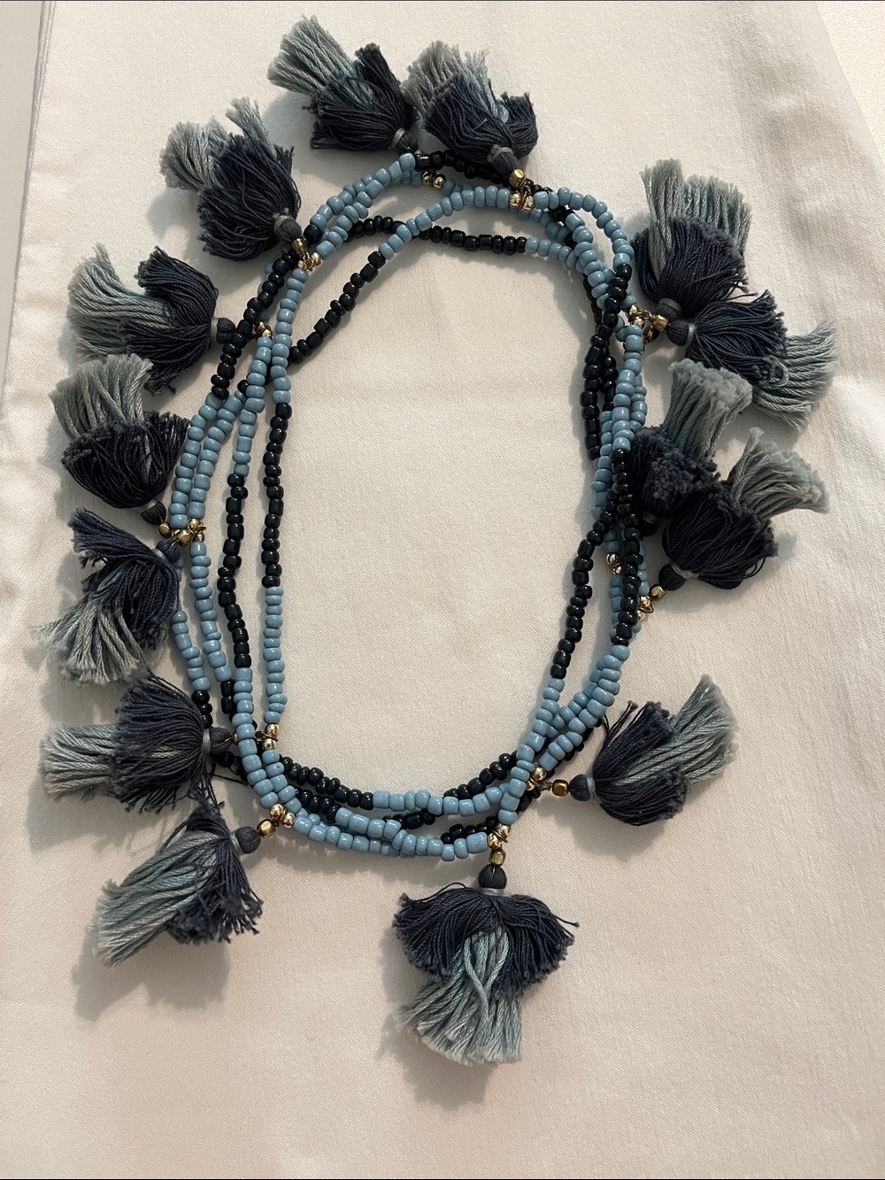 Boho Tassel Beaded Necklace - dark blue and light blue